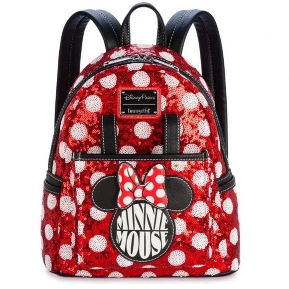Loungefly Handbags - NWT Disney Parks Minnie Mouse Sequin Polka Dot Loungefly Mini Backpack Red​